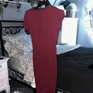 Vibe Red Bodycon long Dress Short Sleeve